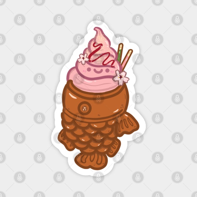 Kawaii Sakura Taiyaki Ice-cream with pocky sticks design sticker Magnet by Marie.c.doodles