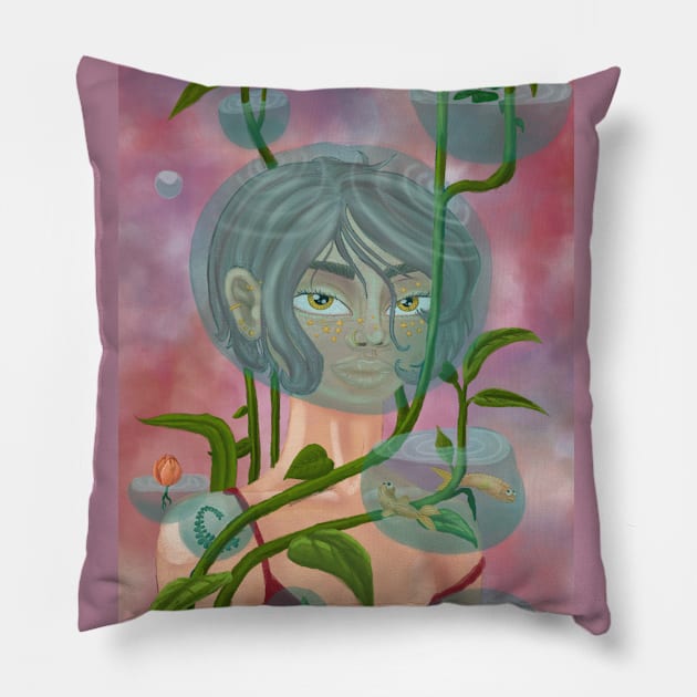 Pretty girl in water bubble Pillow by Ethereal Designs