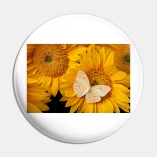 Soft Yellow Butterfly On Sunflower Pin