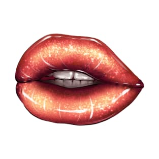 Shiny parted lips with gold lip gloss T-Shirt