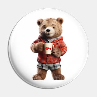 Adorable Teddy Bear Drinking Coffee Early in the Morning Pin