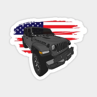 Jeep Wrangler with American Flag - Grey Magnet