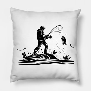 fisherman do fishing in stencil art Pillow