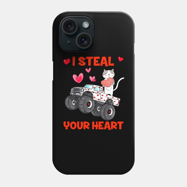 Cute Cat Holding Hearts Truck I Steal Hearts Valentines Day Phone Case by Jhon Towel