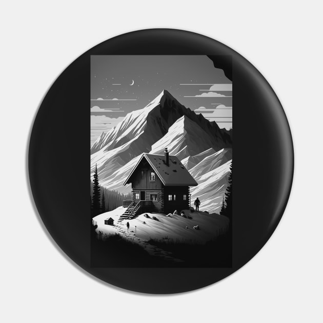 Mountain Cabin Escape Monochrome Pin by Abili-Tees