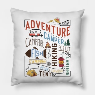 Adventure Camper fish forest tent relax unwind Explore the Wild Camping Adventure Novelty Gift Pillow