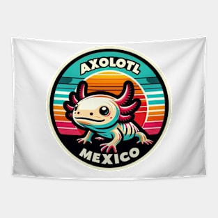 Vintage Retro Axolotl Mexico Sunset Tapestry