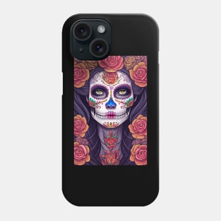 Woman in Colorful Sugar Skull Makeup Art Phone Case