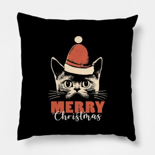 Funny Cat Santa Merry Christmas Vintage Pillow