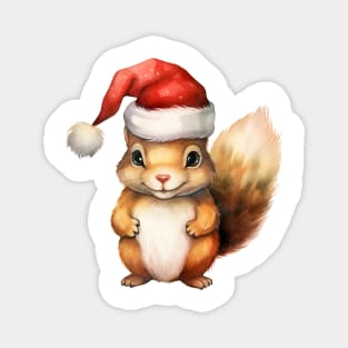 American Red Squirrel in Santa Hat Magnet