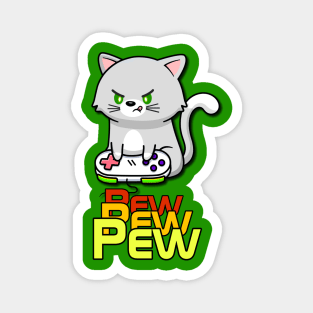 Gamer Cat with Controller pew pew pew Magnet