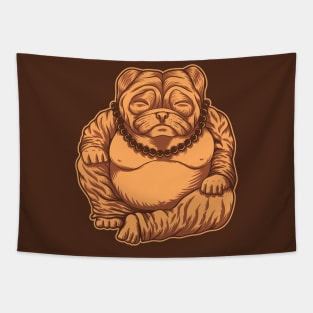 Golden Budai Pug // Funny Fat Pug Buddha Tapestry