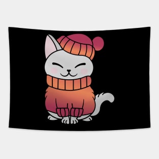 Cute Cozy Colorful Snow Winter Cat Kitty Tapestry