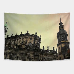 Beautiful Retro Photography from Dresden Germany sightseeing with rainbow sky Tapestry