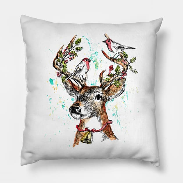 Christmas deer Pillow by rachelsfinelines