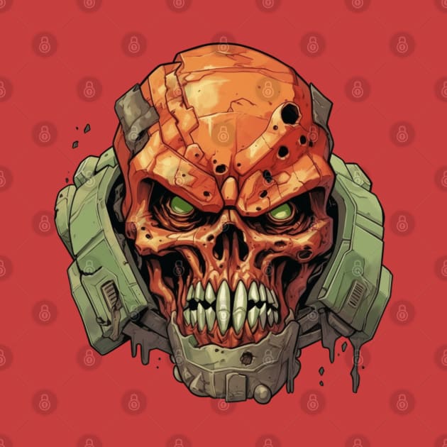 Space Doom Marine Classic Game Cyberpunk Skull Red by Nightarcade