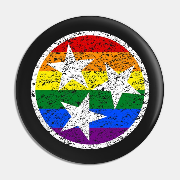 Tennessee Flag Symbol - Rainbow Distressed Pin by Mouse Magic with John and Joie