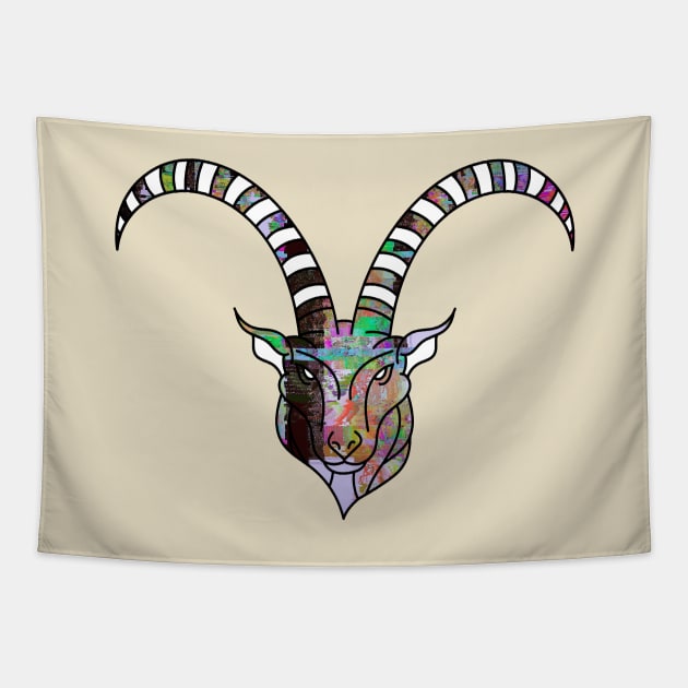 Glitch Art Neon Goat Glitchcore Tapestry by raspberry-tea