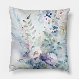 Watercolor Floral Berries Ferns Pastel Botanical Art Pillow