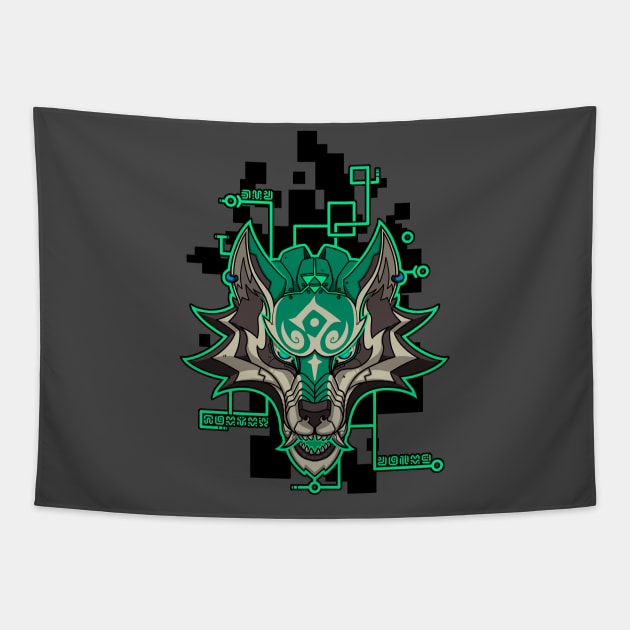 CyberWolf Hero Tapestry by TheTeenosaur