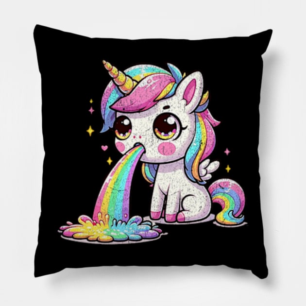 Kawaii Unicorn Vomiting a Rainbow Pastel Goth Funny Pillow by Lavender Celeste