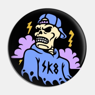 Cool Skater Skeleton with Thunderclouds Pin