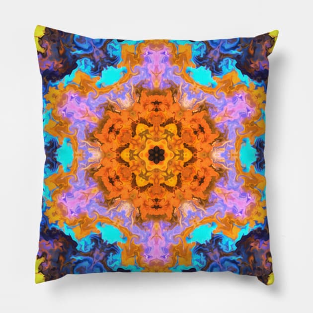 Psychedelic Hippie Orange and Blue Pillow by WormholeOrbital