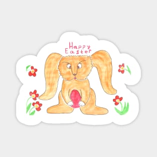 Happy Easter. Cute Easter bunny for kids and adults. Festive design for the whole family. Cartoon character Magnet