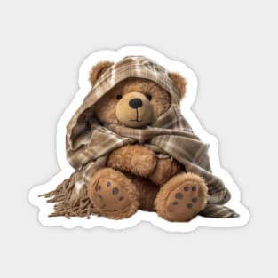 Adorable Teddy Bear with Brown Blanket Magnet