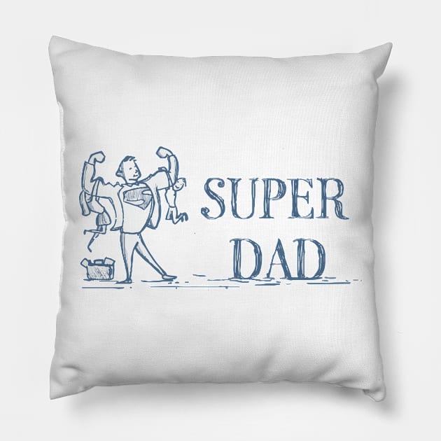 super dad holding kids son daughter doodle white Pillow by Spring Moon