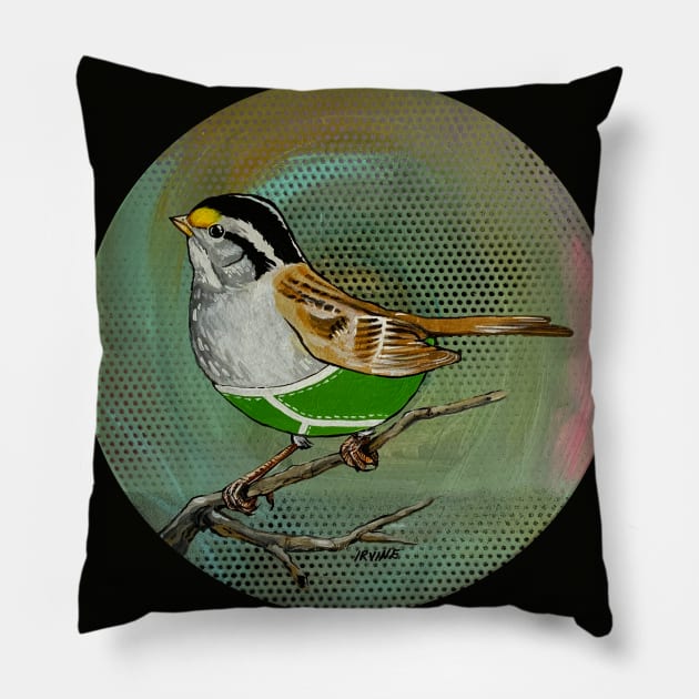 White Throated Sparrow Wearing Over-priced Vintage Y Fronts Pillow by GnarledBranch