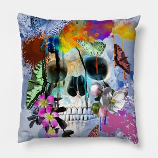 Skull Flowers And Butterfly, Rainbow Butterflies Pillow