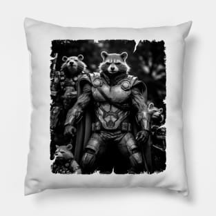 Raccoon Rocket Special Forces guardian of the galaxy black and white Pillow