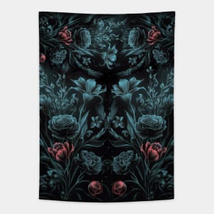 Mysterious Garden Dark flower pattern, nature, pastel, floral, red, spring, pastel Tapestry