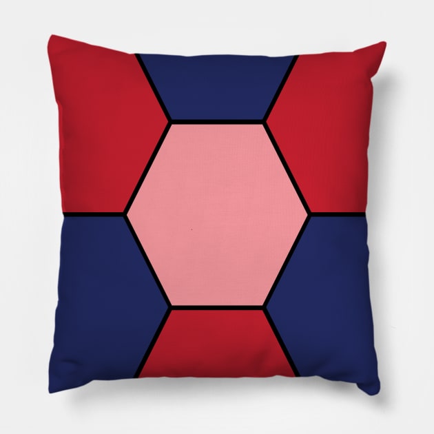 Red/Blue/Pink Hexagon Pattern Pillow by GerrardShuttleworthArt