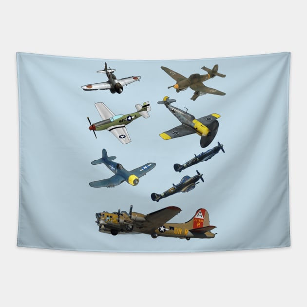 WW2 Planes Warbirds Tapestry by Kocekoceko