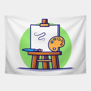 Easel Art Board, Paint pallet And Paint Brush Cartoon Vector Icon Illustration (3) Tapestry