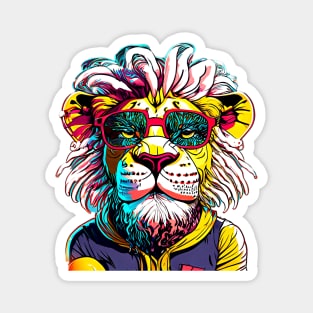 Majestic Mane and Street Chic: Lion's Urban Portrait Magnet