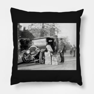 Police Capture Bootleggers Car, 1922. Vintage Photo Pillow