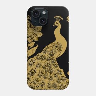 Mustard Yellow Block Print Peacock with Flowers Phone Case