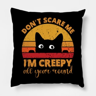 Vintage Don't Scare Me I'm Creepy All Year Round Funny Cat Pillow