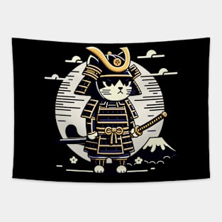 Kawaii Cat Anime Japanese Retro Samurai Novelty Funny Cat Tapestry