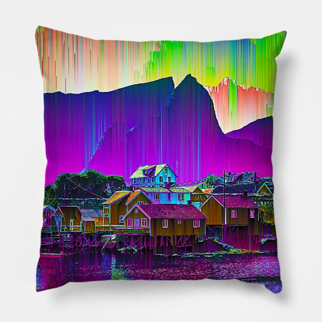 Norwegian Village Pillow by GLITCH.HUB