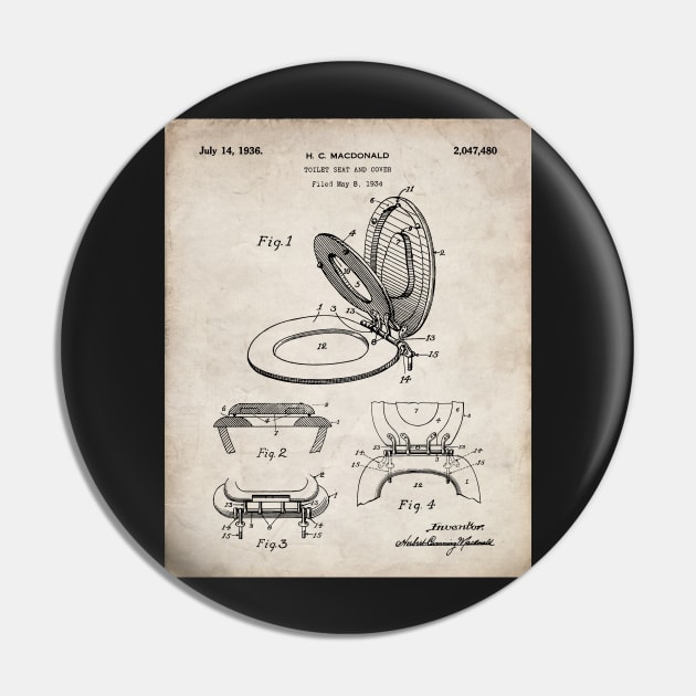 Toilet Seat Patent - Bathroom Art - Antique Pin by patentpress