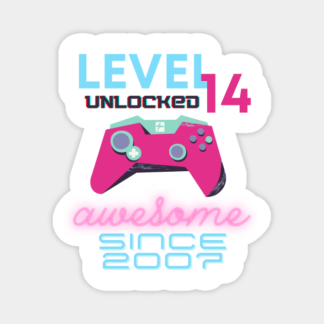 Level 14 Unlocked Awesome 2007 Video Gamer Magnet by Fabled Rags 