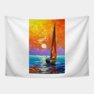 Sailboat at dawn Tapestry