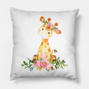 Cute Giraffe with Flowers Pillow