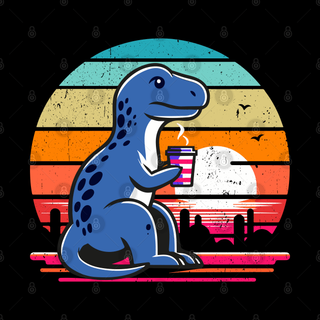 Retro Sunset Dinosaur Coffee Lover Graphic Design by KontrAwersPL