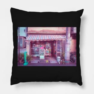 Old Style Tokyo Japanese Store Front. Vaporwave citypop aesthetic Shop Street Photography Pillow