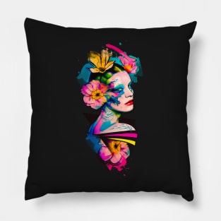 Abstract lady with flowers Pillow